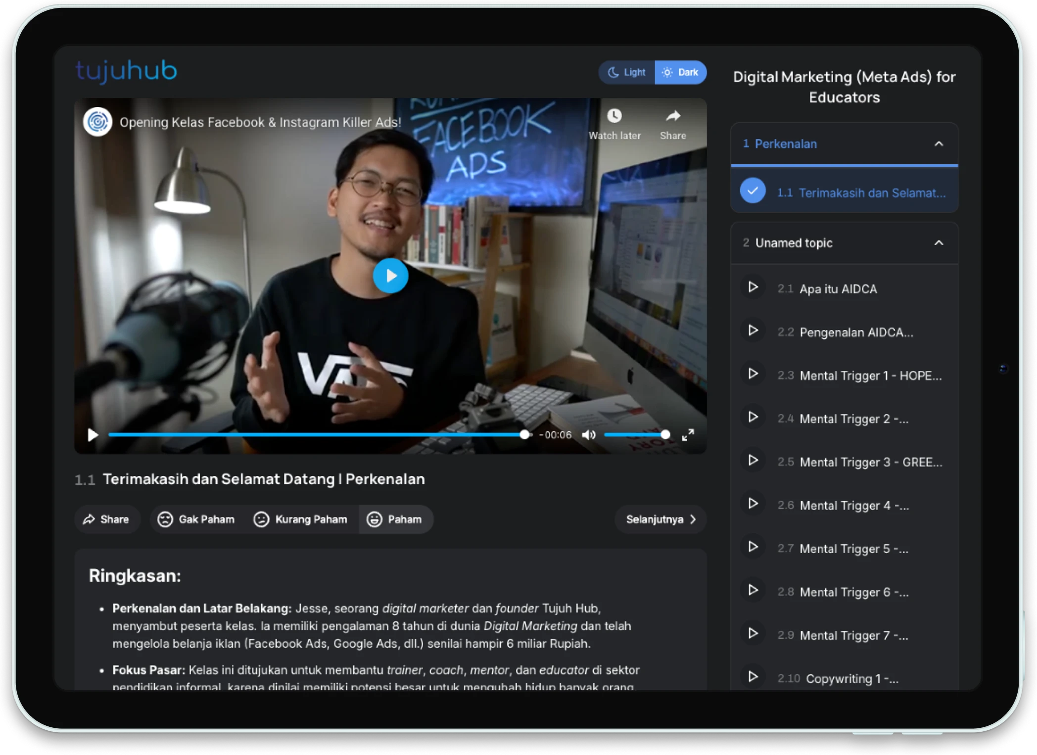 Tempat khusus murid buat akses kelas, materi, dan progres belajar dengan nyaman.